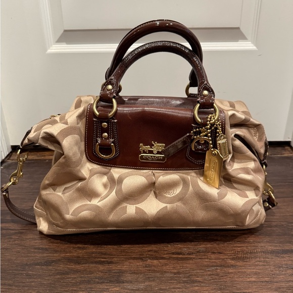 Coach Chocolate Brown and Beige logo Satchel - Picture 1 of 5